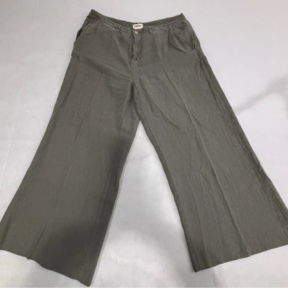 L’AGENCE Pants Womens 33x26 Green Linen Wide Leg Relaxed Fit Lightweight Summer